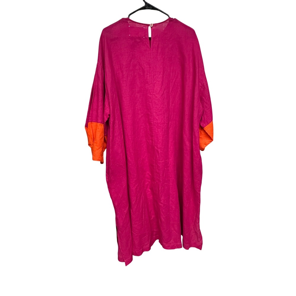 Fabiana Pigna Pink Orange Linen Cotton Blend Colorblock Oversized Dress Large - Picture 3 of 8